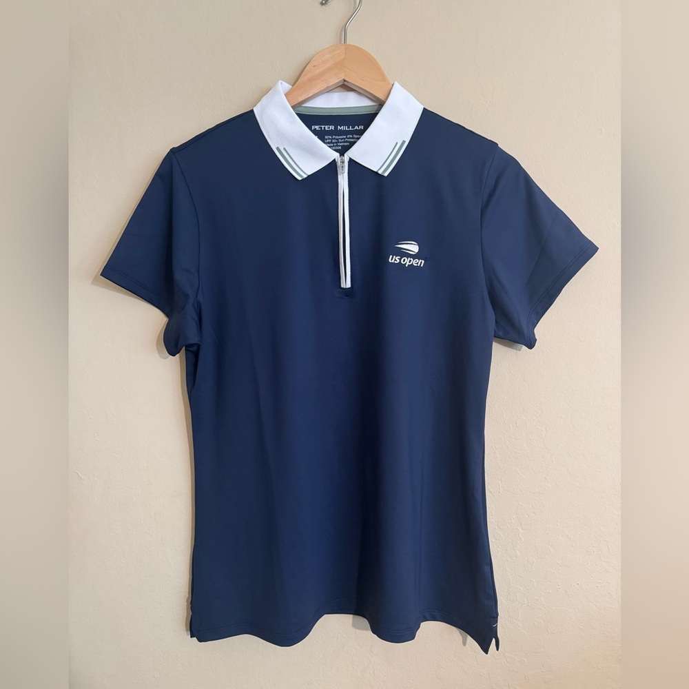 NWT US Open Peter Millar Women's 1/2 Zip Polo Tennis - Navy Size L - Picture 2 of 7